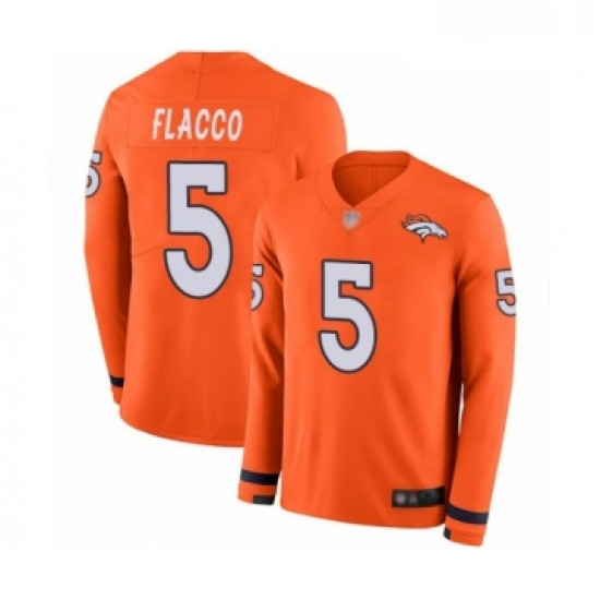 Youth Denver Broncos 5 Joe Flacco Limited Orange Therma Long Sle