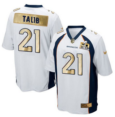 Nike Broncos #21 Aqib Talib White Mens Stitched NFL Game Super Bowl 50 Collection Jersey