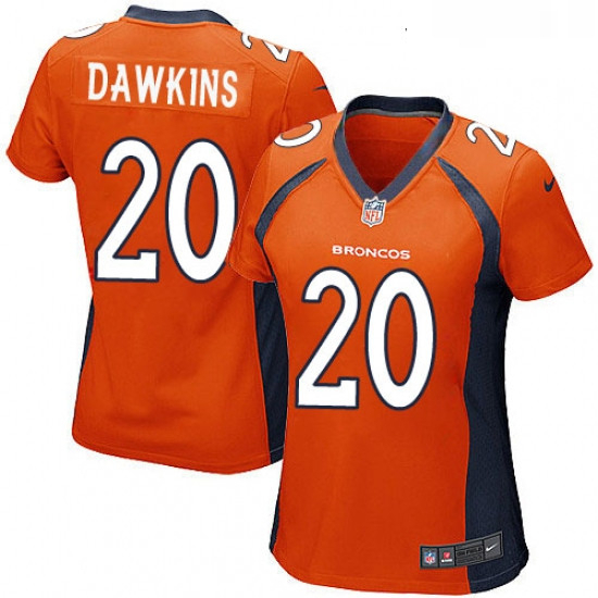 Womens Nike Denver Broncos 20 Brian Dawkins Game Orange Team Col