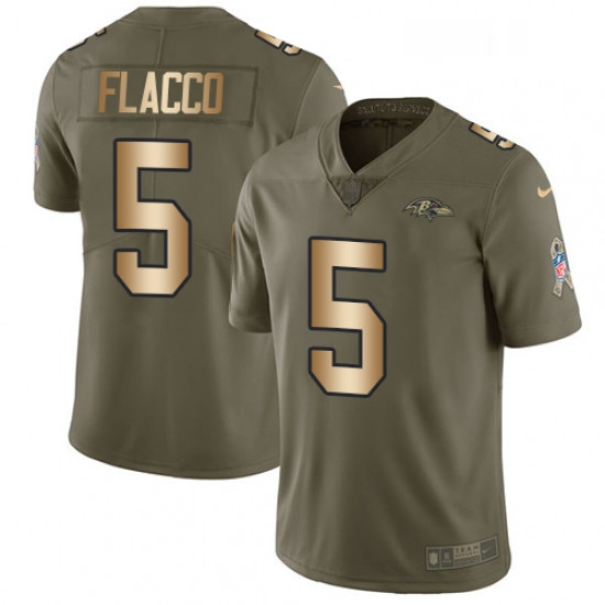 Youth Nike Baltimore Ravens 5 Joe Flacco Limited OliveGold Salute to Service NFL Jersey