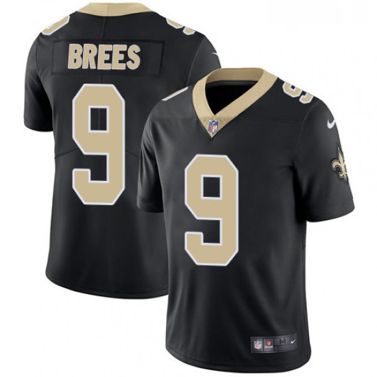 Mens Nike New Orleans Saints 9 Drew Brees Black Team Color Vapor