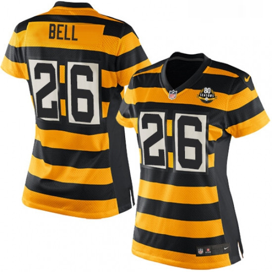 Womens Nike Pittsburgh Steelers 26 LeVeon Bell Limited YellowBlack Alternate 80TH Anniversary Throwb