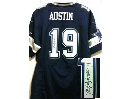 Nike Dallas Cowboys 19 Miles Austin Blue Elite Signed NFL Jersey