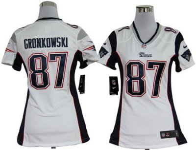 Women Nike New England Patriots 87 Gronkowski White Jersey