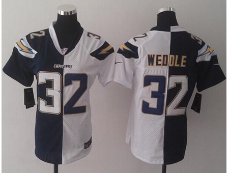 Women's Nike San Diego Chargers #32 Eric Weddle Navy Blue White Stitched NFL Elite Split Jersey