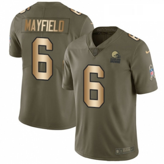 Mens Nike Cleveland Browns 6 Baker Mayfield Limited Olive Gold 2