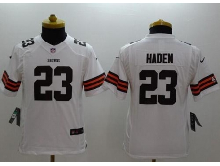 Youth Nike Cleveland Browns #23 Joe Haden White Stitched NFL Limited Jersey