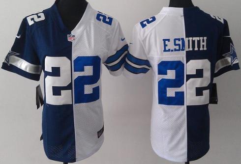 Women Nike Dallas Cowboys 22 E.SMITH Blue White Split NFL Jerseys