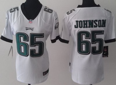 Women Nike Philadelphia Eagles 65 Johnson White NFL Jerseys