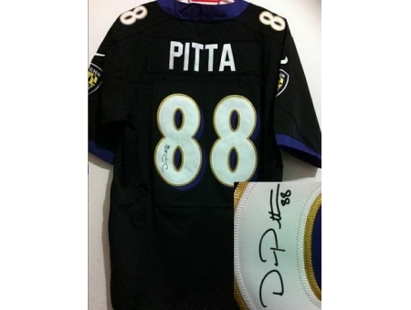 Nike Baltimore Ravens 88 Dennis Pitta Black Elite Signed NFL Jersey