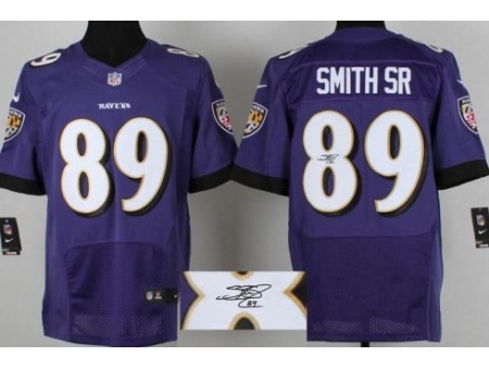 Nike Baltimore Ravens 89 Steve Smith Sr Purple Signed Elite NFL Jersey