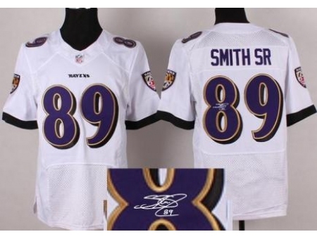 Nike Baltimore Ravens 89 Steve Smith Sr White Elite Signed NFL Jersey