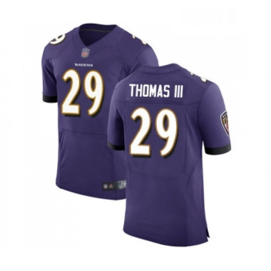 Mens Baltimore Ravens 29 Earl Thomas III Purple Team Color Vapor Untouchable Elite Player Football J