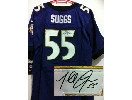 Nike Baltimore Ravens 55 Terrell Suggs Purple Elite Signed NFL Jersey