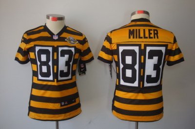 Women Nike Pittsburgh Steelers 83# Heath Miller Yellow-Black 80th Throwback Limited Jerseys