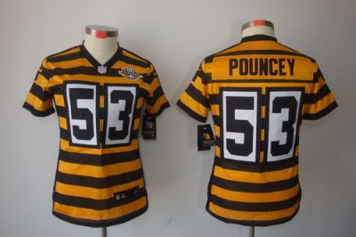 Women Nike NFL Pittsburgh Steelers #53 Maurkice Pouncey Yellow-Black 80th Throwback Limited Jerseys