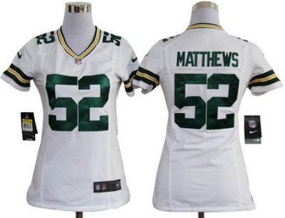 Women Nike Green Bay Packers 52 Matthews White Nike NFL Jerseys