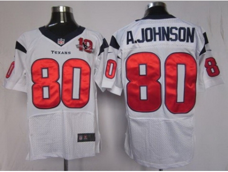 Nike Houston Texans 80 Andre Johnson White Elite W 10th Patch NFL Jersey