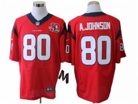 Nike Houston Texans 80 Andre Johnson Red Elite W 10th Patch NFL Jerseys