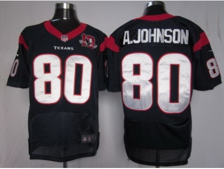 Nike Houston Texans 80 Andre Johnson Blue Elite W 10th Patch NFL Jersey