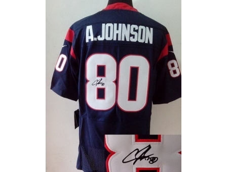 Nike Houston Texans 80 Andre Johnson Blue Elite Signed NFL Jersey