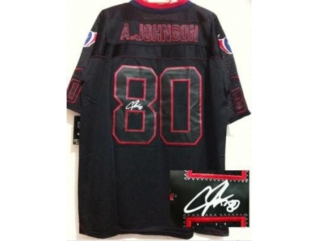 Nike Houston Texans 80 Andre Johnson Black Elite Light Out Signed NFL Jersey