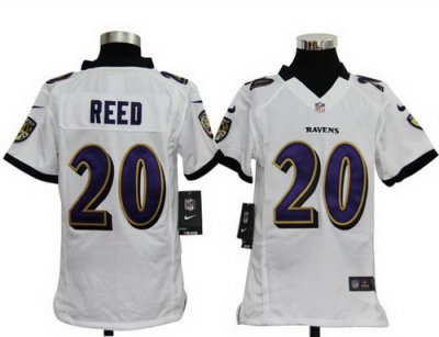 Youth Nike Baltimore Ravens #20 Ed Reed White Nike NFL Jerseys