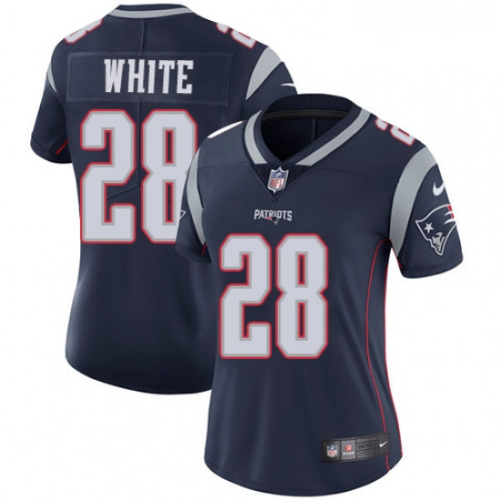 Womens Nike New England Patriots 28 James White Navy Blue Team Color Vapor Untouchable Limited Playe