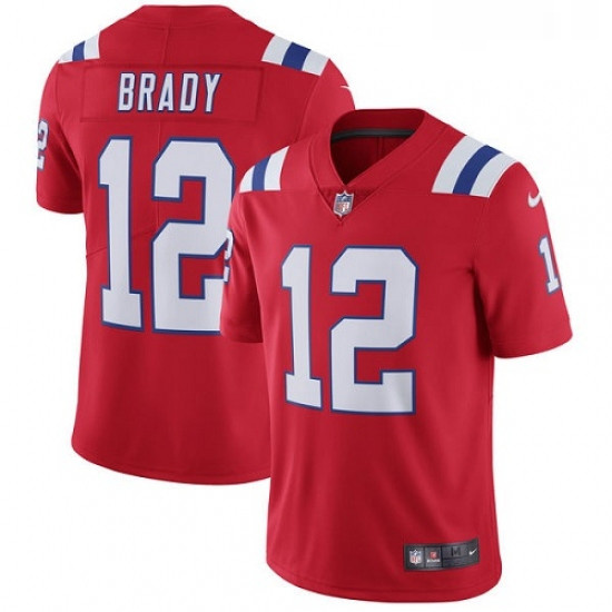 Mens Nike New England Patriots 12 Tom Brady Red Alternate Vapor Untouchable Limited Player NFL Jerse