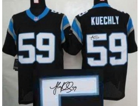 Nike Carolina Panthers 59 Kuechly Black Elite Signed NFL Jersey