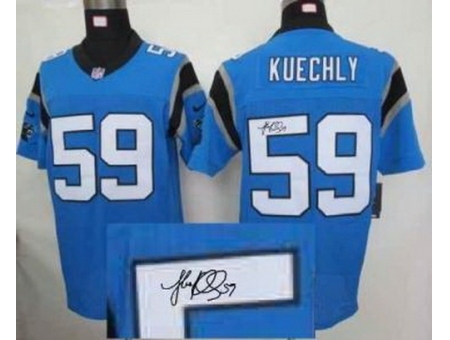 Nike Carolina Panthers 59 Kuechly Blue Elite Signed NFL Jersey