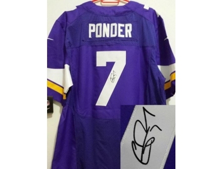 Nike Minnesota Vikings 7 Christian Ponder Purple Elite Signed NFL Jersey