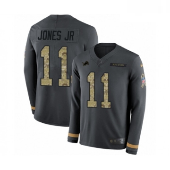 Men Nike Detroit Lions 11 Marvin Jones Jr Limited Black Salute to Service Therma Long Sleeve NFL Jer