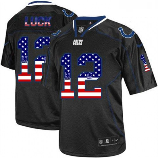 Men Nike Indianapolis Colts 12 Andrew Luck Elite Black USA Flag 
