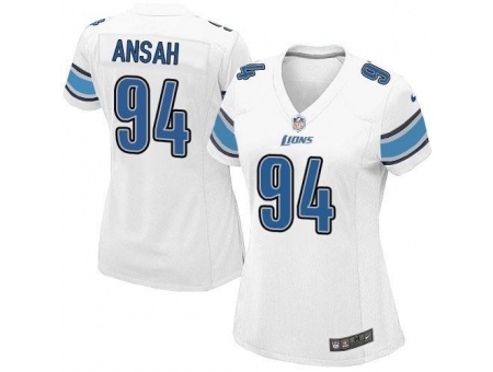 Nike NFL Detroit Lions #94 Ziggy Ansah Elite Women's Road White Jersey