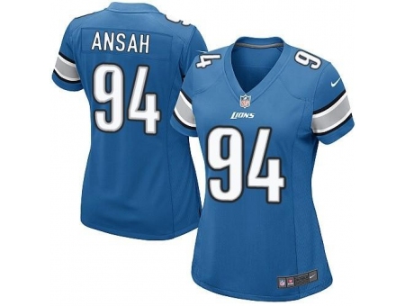 Nike NFL Detroit Lions #94 Ziggy Ansah Game Women's Light Blue Team Color Jersey