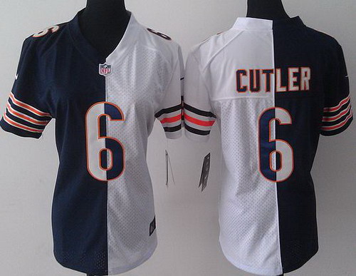 Women Nike Chicago Bears 6 Jay Cutler Blue White Split NFL Jerseys