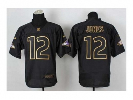 Nike Baltimore Ravens 12 Jacoby Jones Elite 2014 PRO Gold Lettering Fashion Black NFL Jersey