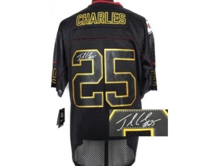 Nike Kansas City Chiefs 25 Jamaal Charles Black Elite Light Out Signed NFL Jersey