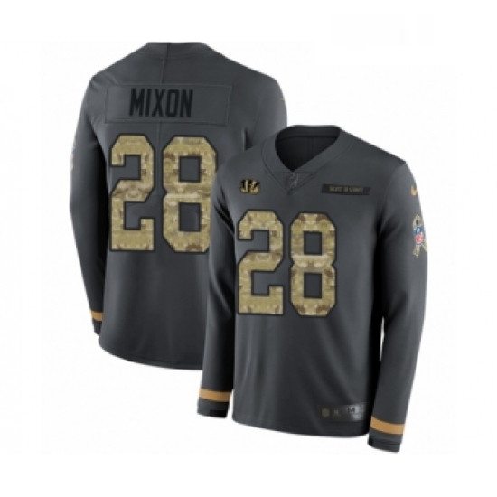 Youth Nike Cincinnati Bengals 28 Joe Mixon Limited Black Salute to Service Therma Long Sleeve NFL Je