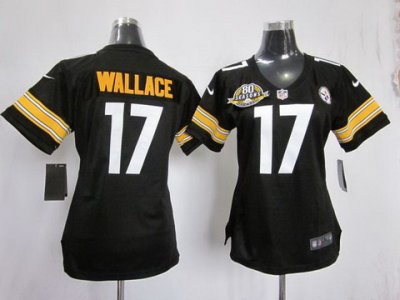 Women Nike Pittsburgh Steelers #17 Mike Wallace Black NFL Jersey W 80TH P-atch