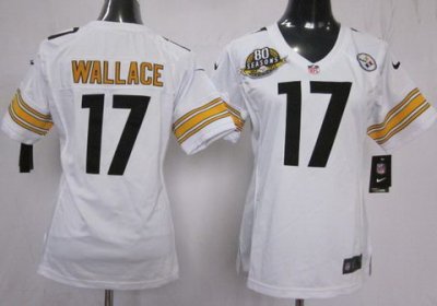 Women Nike Pittsburgh Steelers #17 Mike Wallace White Jersey W 80th P-atch