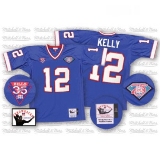 Mitchell And Ness Buffalo Bills 12 Jim Kelly Royal Blue 35th Anniversary Patch Authentic Throwback N