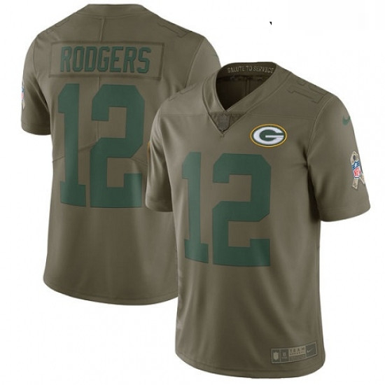 Youth Nike Green Bay Packers 12 Aaron Rodgers Limited Olive 2017 Salute to Service NFL Jersey