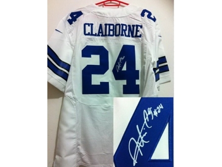 Nike Dallas Cowboys 24 Morris Claiborne White Elite Signed NFL Jersey