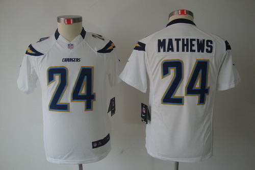 Youth Nike San Diego Chargers 24# Ryan Mathews White Limited Jerseys