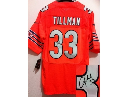 Nike Chicago Bears 33 Charles Tillman Orange Elite Signed NFL Jersey