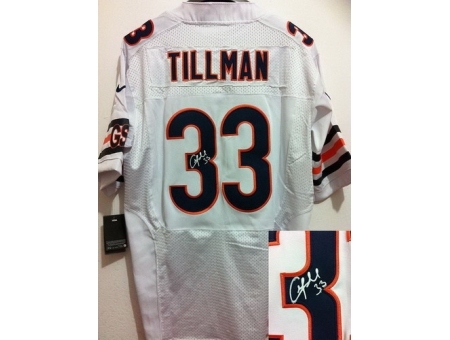 Nike Chicago Bears 33 Charles Tillman White Elite Signed NFL Jersey