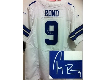 Nike Dallas Cowboys 9 Tony Romo White Elite Signed NFL Jersey