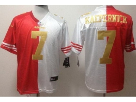 Nike San Francisco 49ers 7 Colin Kaepernick Red White Elite Split Gold Number NFL Jersey